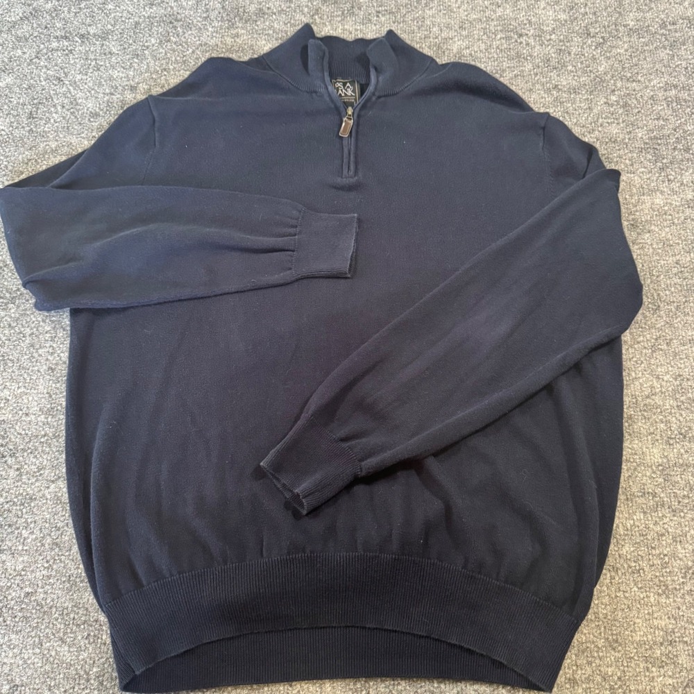 Jos A Bank Sweater Mens L Traveler Quarter Zip 100% Pima Cotton Navy Blue